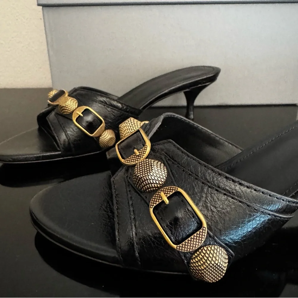 Balenciaga Cagole Black Leather Sandals
